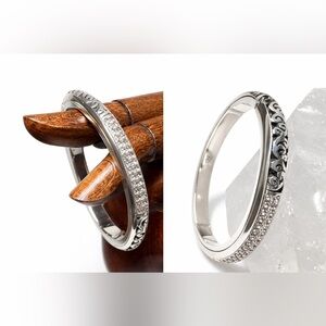 Brighton Crystal Pavé Hinged Bangle Bracelet – Magnetic Clasp – Silver Tone